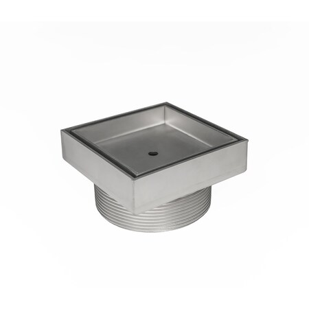 Infinity Drain 5"x5"Tile Drain Strainer W/ 4" B Type Threaded Throat -Satin Stainless T_15_B_SS